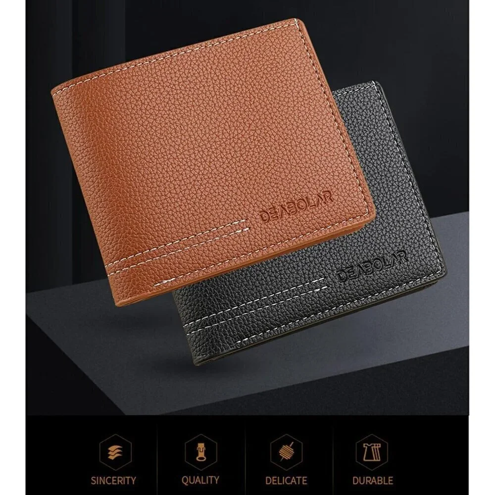 🆕Men Brown PU Material 4 Credit Card Holder ,Money Pocket Clear Window Suitable